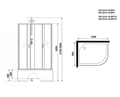 Душевая кабина Niagara NG-2310-14LBKT 120х80 см, с матовыми стеклами, левосторонняя