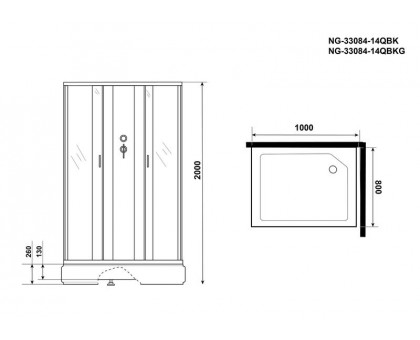 Душевая кабина Niagara NG-33084-14QBKG 100х80 см, с матовыми стеклами