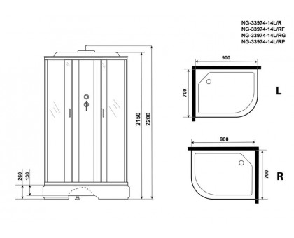 Душевая кабина Niagara NG-33974-14LF 90х70 см, с матовыми стеклами, левосторонняя