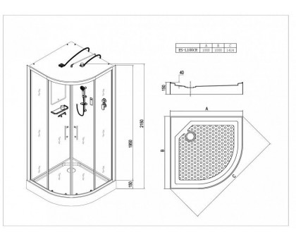 Душевая кабина Esbano ES-L100CR с LED подсветкой