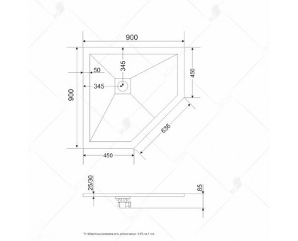 Душевой поддон RGW ST/T-Co 90х90 см, трапеция, искусственный камень, бетон/цемент