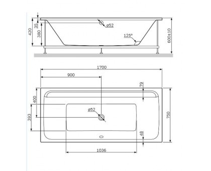 W52A-170-075W-A Inspire 2.0 Ванна акриловая 170х75 A0, шт