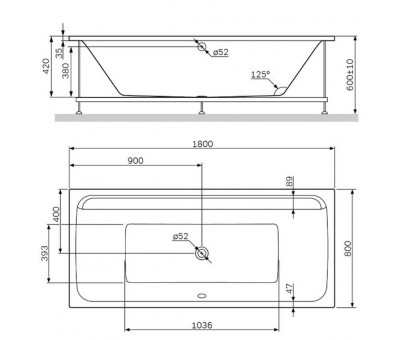 W52A-180-080W-A Inspire 2.0 Ванна акриловая 180х80 A0, шт