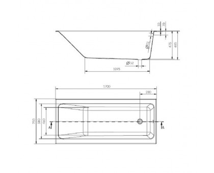 P-WP-CREA*170NL Ванна прямоуг.CREA 170x75, белый, Сорт1